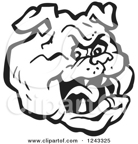 Clipart of a Black and White Bulldog Head - Royalty Free Vector Illustration by Johnny Sajem