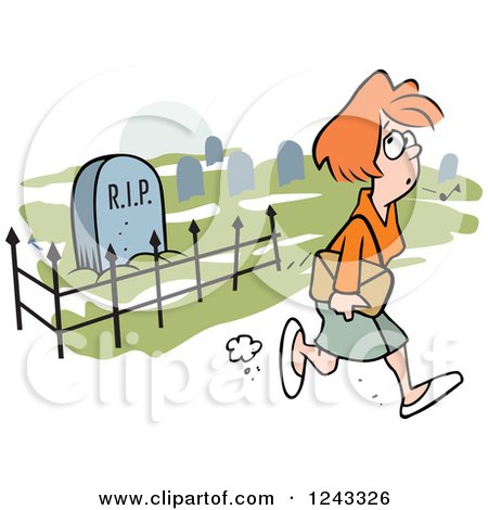 Clipart of a Caucasian Woman Whistling While Walking past a Graveyard - Royalty Free Vector Illustration by Johnny Sajem