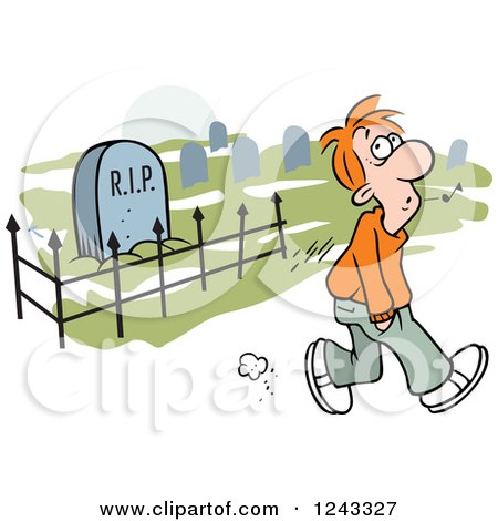 Clipart of a Caucasian Man Whistling While Walking past a Graveyard - Royalty Free Vector Illustration by Johnny Sajem