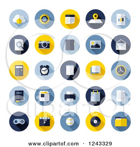 Clipart of Round Office and Media Icons - Royalty Free Vector Illustration by elena