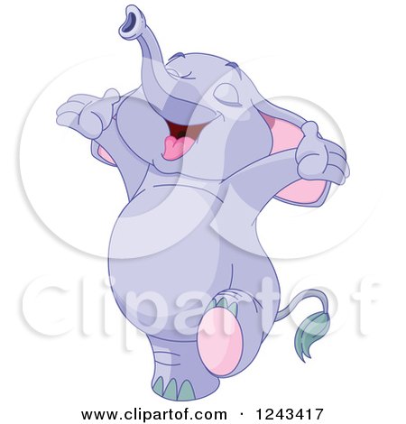Clipart of a Cute Happy Purple Elephant Holding His Arms up - Royalty Free Vector Illustration by Pushkin
