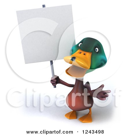 Clipart of a 3d Mallard Drake Duck Holding a Blank Sign - Royalty Free ...