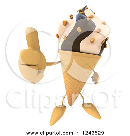 Clipart of a 3d Thumb up Chocolate and Vanilla Waffle Ice Cream Cone Character - Royalty Free Illustration by Julos