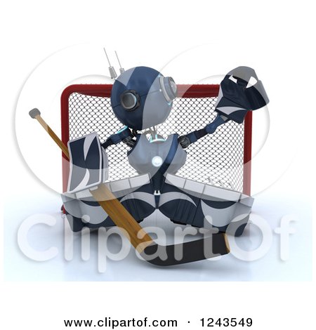 Clipart of a 3d Blue Android Robot Hockey Goalie - Royalty Free Illustration by KJ Pargeter