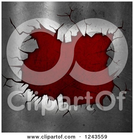 Clipart of a 3d Cracked Metal Surface Revealing Red Beneath - Royalty Free Illustration by KJ Pargeter