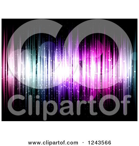 Clipart of a Background of Bright Lights and Flares on Black - Royalty Free Vector Illustration by KJ Pargeter
