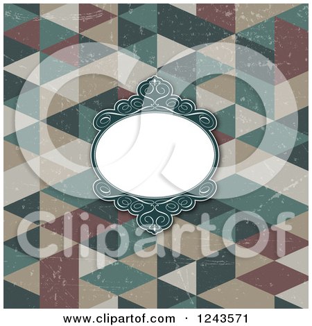 Clipart of a Distressed Vintage Geometric Background with an Ornate Frame - Royalty Free Vector Illustration by KJ Pargeter
