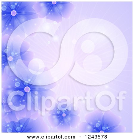 Clipart of a Purple Flower Background with Rays and Text Space - Royalty Free Vector Illustration by elaineitalia