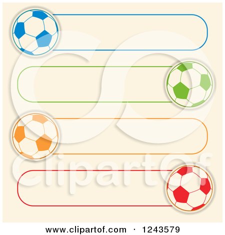 Clipart of Colorful Soccer Ball Results Banners over Beige - Royalty Free Vector Illustration by elaineitalia