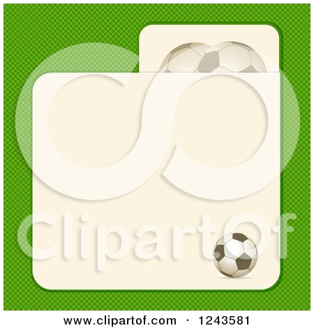 Clipart of a Green Soccer Ball Background with Card Text Space - Royalty Free Vector Illustration by elaineitalia