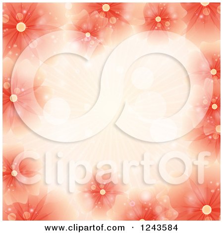 Clipart of a Red and Orange Flower Background with Rays and Text Space - Royalty Free Vector Illustration by elaineitalia