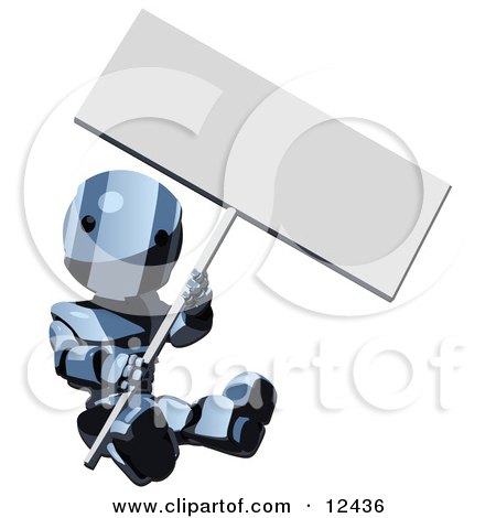 Blue Metal Robot Sitting With a Sign Clipart Illustration by Leo Blanchette