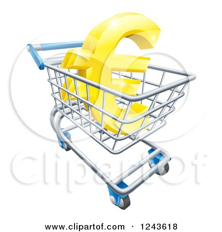 Clipart of a 3d Golden Euro Currency Symbol in a Shopping Cart - Royalty Free Vector Illustration by AtStockIllustration