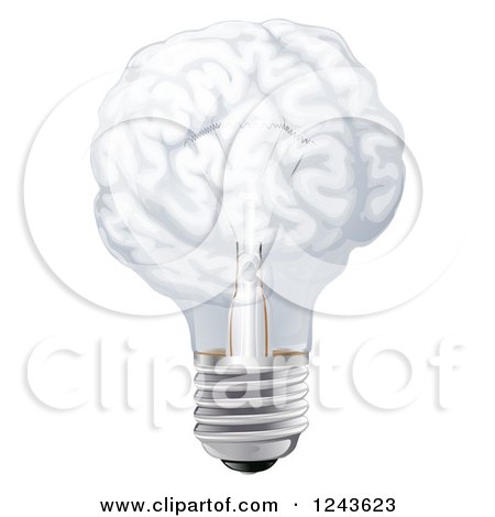 Clipart of a 3d Brain Shaped Light Bulb - Royalty Free Vector Illustration by AtStockIllustration