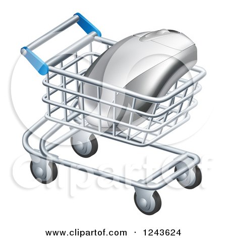 Clipart of a 3d Computer Mouse in a Shopping Cart - Royalty Free Vector Illustration by AtStockIllustration