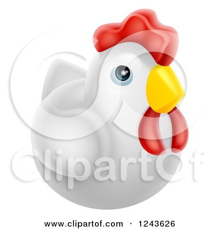 Clipart of a 3d White Chubby Chicken - Royalty Free Vector Illustration by AtStockIllustration