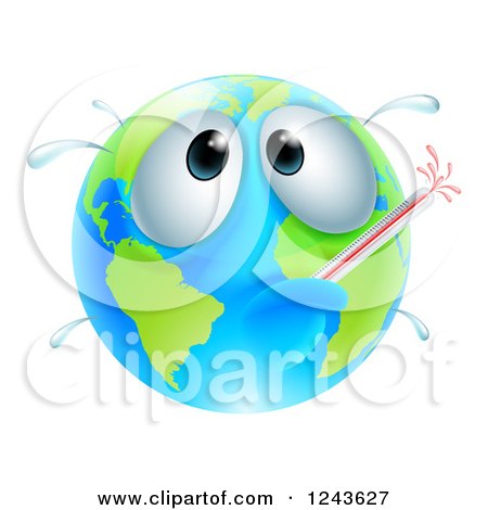 Clipart of a Sick Globe with a Fever and Thermometer - Royalty Free Vector Illustration by AtStockIllustration