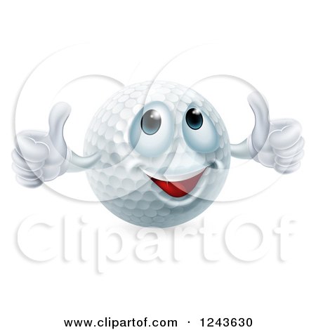 Clipart of a Happy Golf Ball Mascot Giving Two Thumbs up - Royalty Free Vector Illustration by AtStockIllustration