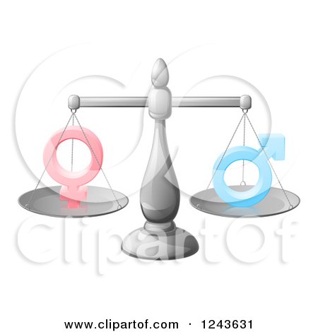 Clipart of a 3d Scale Balancing Gender Symbols - Royalty Free Vector Illustration by AtStockIllustration