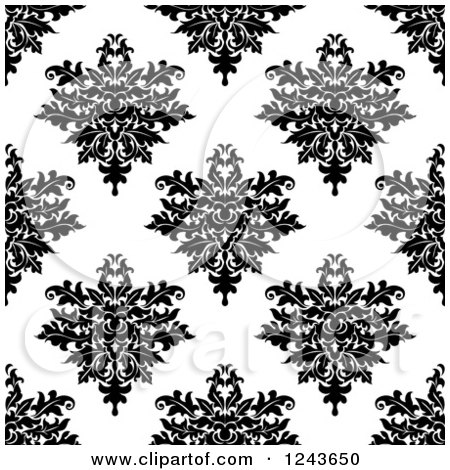Clipart of a Seamless Background Pattern of Black and White Damask Floral 2 - Royalty Free Vector Illustration by Vector Tradition SM