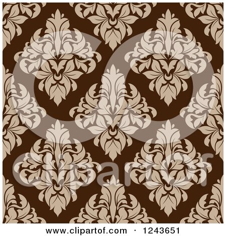 Clipart of a Seamless Background Pattern of Brown Damask Floral - Royalty Free Vector Illustration by Vector Tradition SM