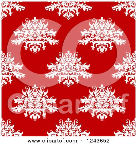 Clipart of a Seamless Background Pattern of Red and White Damask Floral - Royalty Free Vector Illustration by Vector Tradition SM