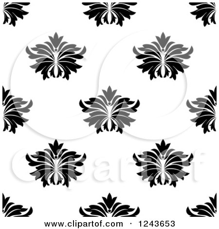 Clipart of a Seamless Background Pattern of Black and White Damask Floral 3 - Royalty Free Vector Illustration by Vector Tradition SM