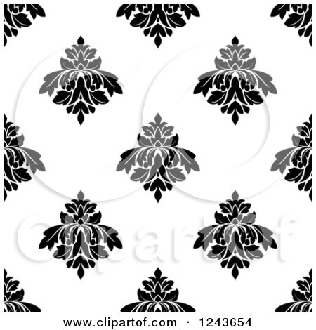 Clipart of a Seamless Background Pattern of Black and White Damask Floral 4 - Royalty Free Vector Illustration by Vector Tradition SM