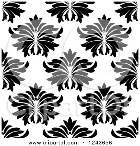 Clipart of a Seamless Background Pattern of Black and White Damask Floral 5 - Royalty Free Vector Illustration by Vector Tradition SM