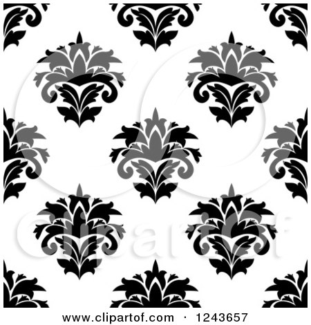 Clipart of a Seamless Background Pattern of Black and White Damask Floral 9 - Royalty Free Vector Illustration by Vector Tradition SM