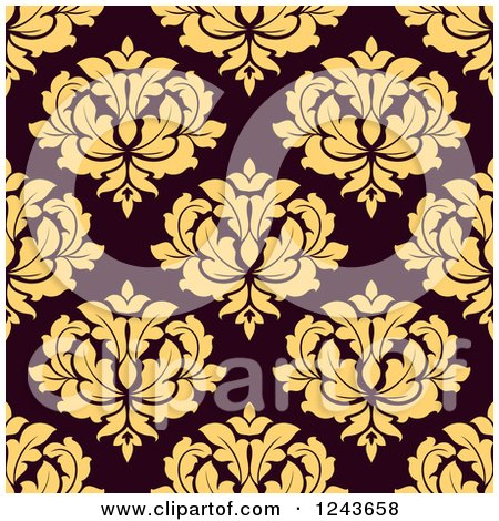 Clipart of a Seamless Background Pattern of Yellow and Brown Damask Floral - Royalty Free Vector Illustration by Vector Tradition SM