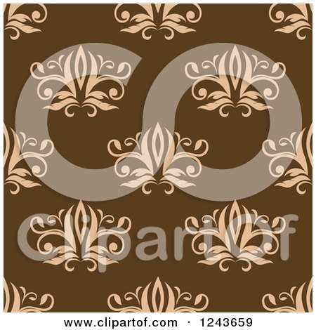 Clipart of a Seamless Background Pattern of Brown Damask Floral 2 - Royalty Free Vector Illustration by Vector Tradition SM