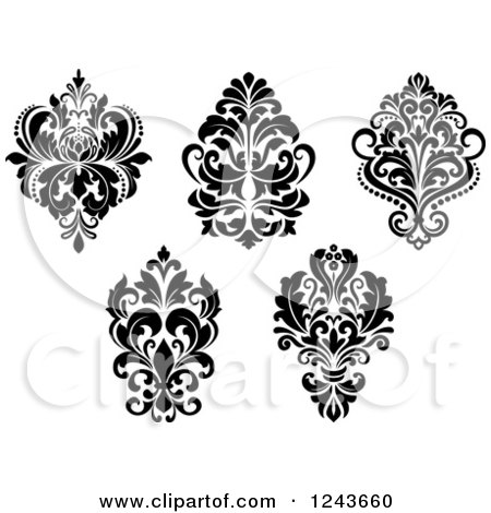 Clipart of Black and White Arabesque Damask Designs 3 - Royalty Free Vector Illustration by Vector Tradition SM