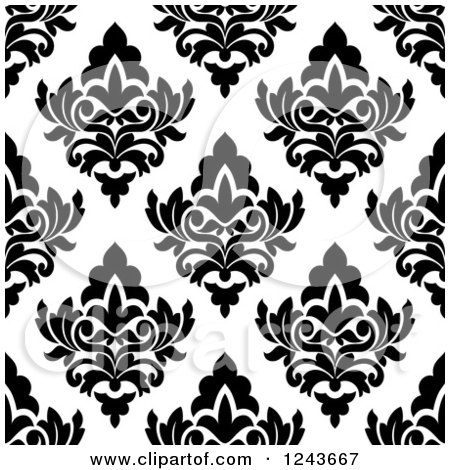 Clipart of a Seamless Background Pattern of Black and White Damask Floral 6 - Royalty Free Vector Illustration by Vector Tradition SM
