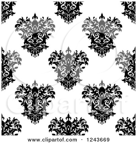 Clipart of a Seamless Background Pattern of Black and White Damask Floral 7 - Royalty Free Vector Illustration by Vector Tradition SM