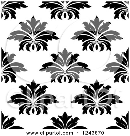 Clipart of a Seamless Background Pattern of Black and White Damask Floral 8 - Royalty Free Vector Illustration by Vector Tradition SM