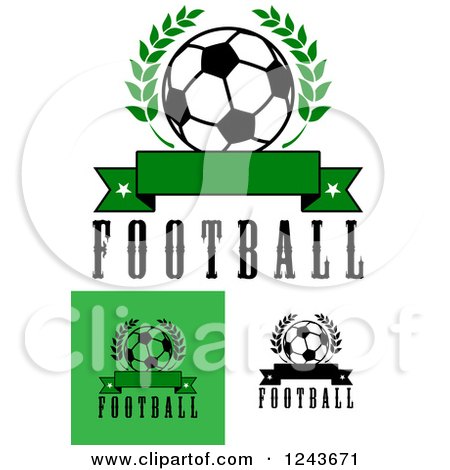 Clipart of a Soccer Balls with Wreaths Banners and Text - Royalty Free Vector Illustration by Vector Tradition SM