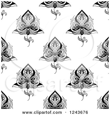Clipart of a Seamless Black and White Henna Flower Pattern 4 - Royalty Free Vector Illustration by Vector Tradition SM