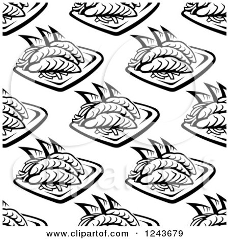 Clipart of a Black and White Oriental Seafood Background Pattern - Royalty Free Vector Illustration by Vector Tradition SM