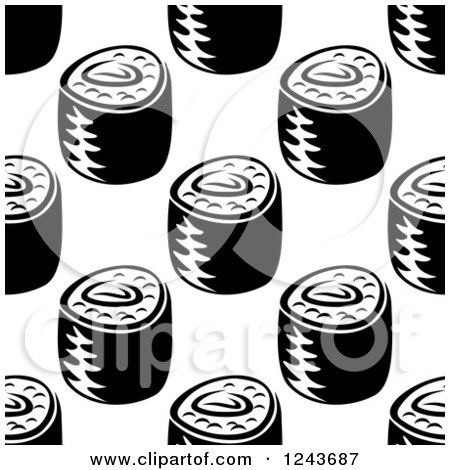 Clipart of a Seamless Background Pattern of Black and White Sushi Rolls - Royalty Free Vector Illustration by Vector Tradition SM