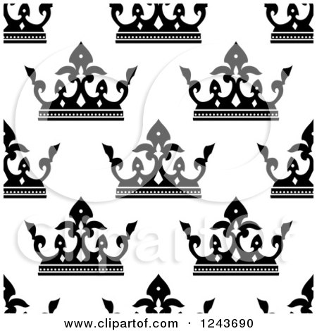 Clipart of a Seamless Background Pattern of Black and White Crowns - Royalty Free Vector Illustration by Vector Tradition SM