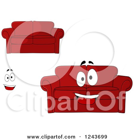 Clipart of Happy Cartoon Red Sofas - Royalty Free Vector Illustration by Vector Tradition SM