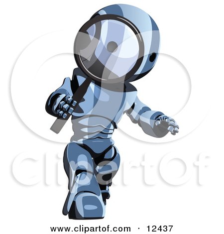 Blue Metal Robot Getting a Closer Look Through a Magnifying Glass Clipart Illustration by Leo Blanchette
