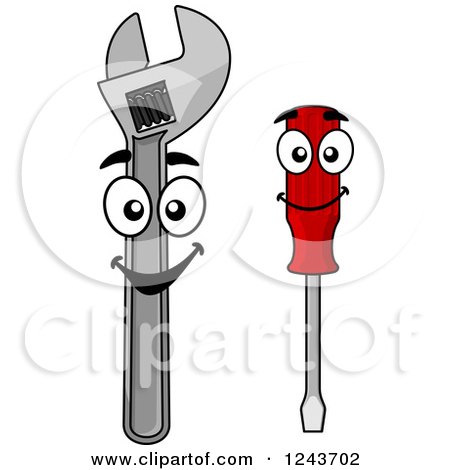 Clipart of a Happy Screwdriver and Adjustable Spanner Wrench - Royalty Free Vector Illustration by Vector Tradition SM