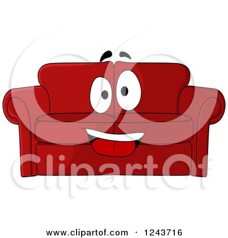 Clipart of a Happy Cartoon Red Sofa - Royalty Free Vector Illustration by Vector Tradition SM