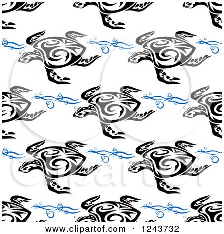 Clipart of a Seamless Background Pattern of Tribal Sea Turtles and Waves - Royalty Free Vector Illustration by Vector Tradition SM