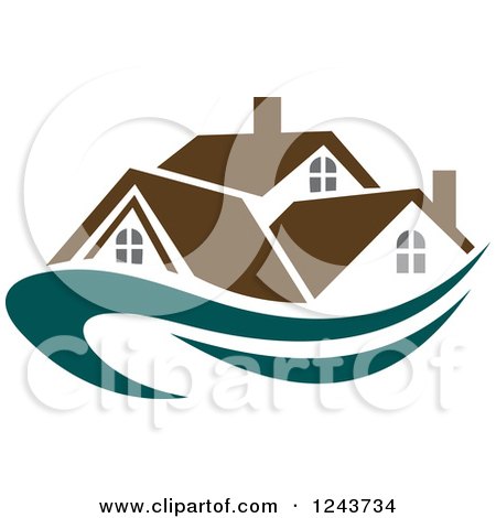 Clipart of a Teal Swoosh Under a House with a Blue Roof - Royalty Free Vector Illustration by Vector Tradition SM