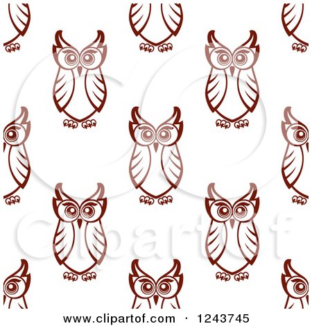 Clipart of a Seamless Background Pattern of Brown Owls - Royalty Free Vector Illustration by Vector Tradition SM