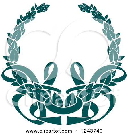Clipart of a Vintage Teal Coat of Arms Wreath with Ribbons 4 - Royalty Free Vector Illustration by Vector Tradition SM
