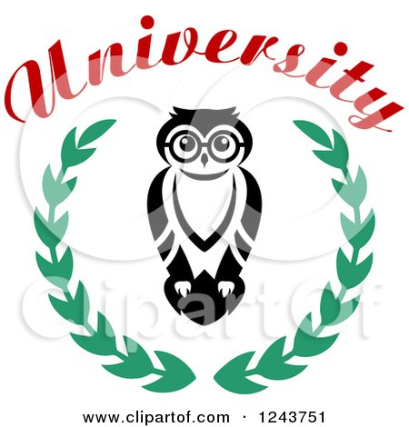 Clipart of a Larel and Owl with University Text - Royalty Free Vector Illustration by Vector Tradition SM
